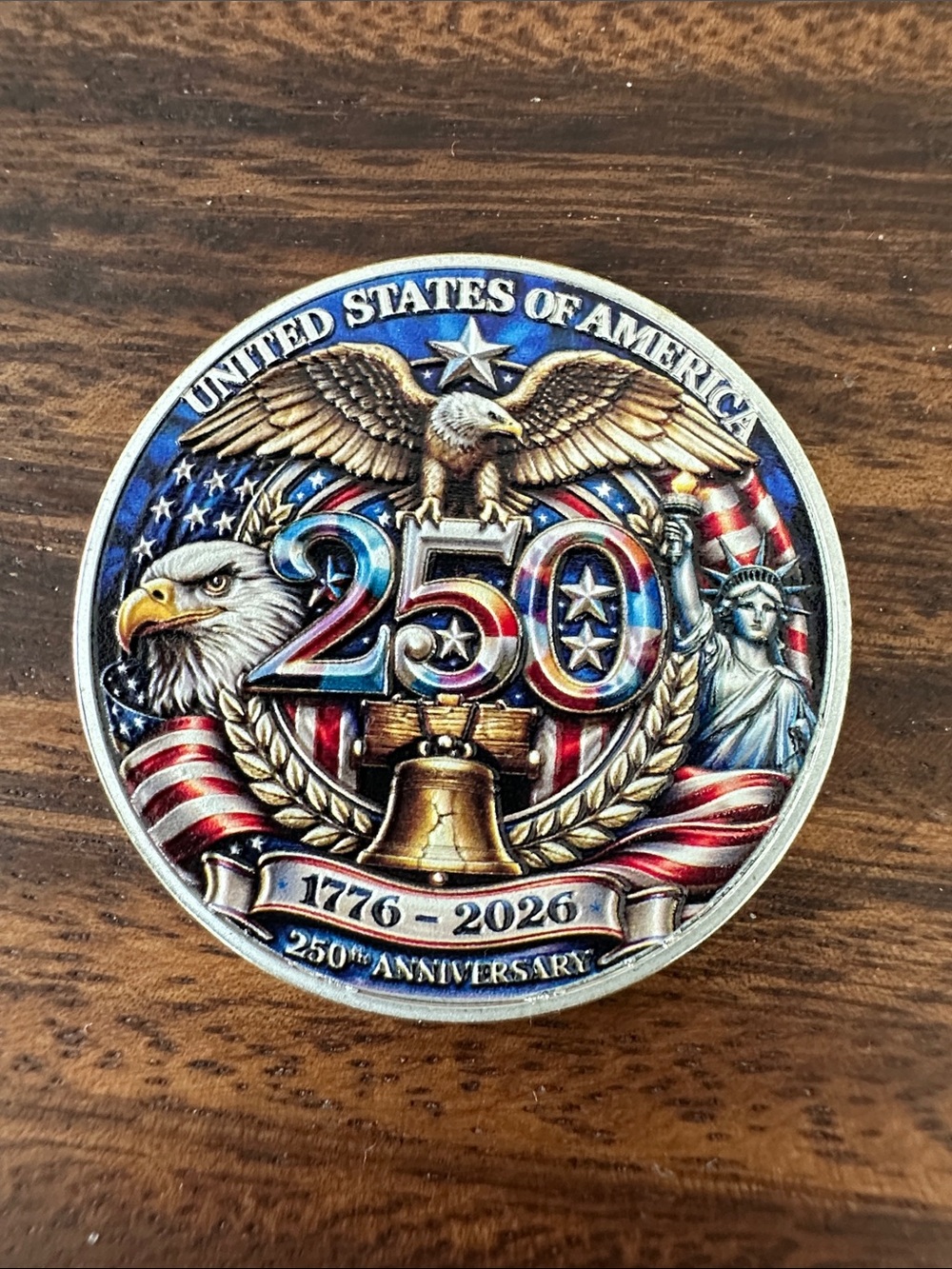 USA 250th Anniversary Commemorative 1776 - 2026 Coin Red Blue White Silver